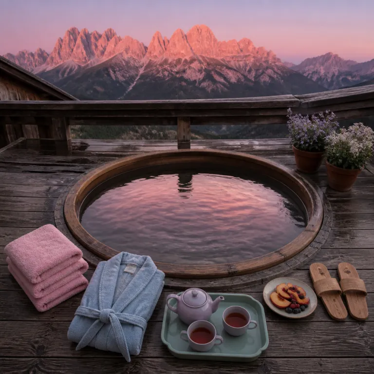 Summer in the Dolomites: the terrace tub stays where the peaks turn pink at sunset