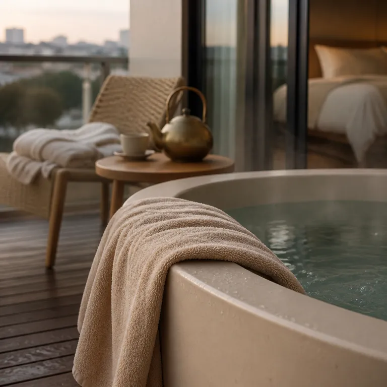 Elevated stays in a hotel with hot tub on balcony